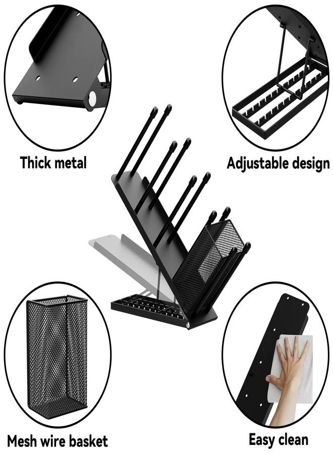 OVICAR Cup and Lid Holder - Adjustable Coffee Cup Holder Organizer 4 Compartment Disposable Cup Dispenser with Coffee Pod Straw Storage Basket for Coffee Station Bar Countertop Breakroom Metal Black - Image 4